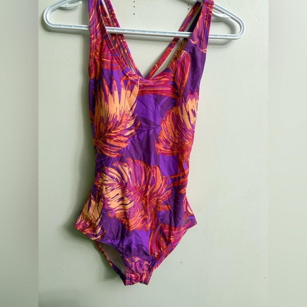 Speedo Purple Floral One-Piece Swimsuit with Pink and Orange Accents